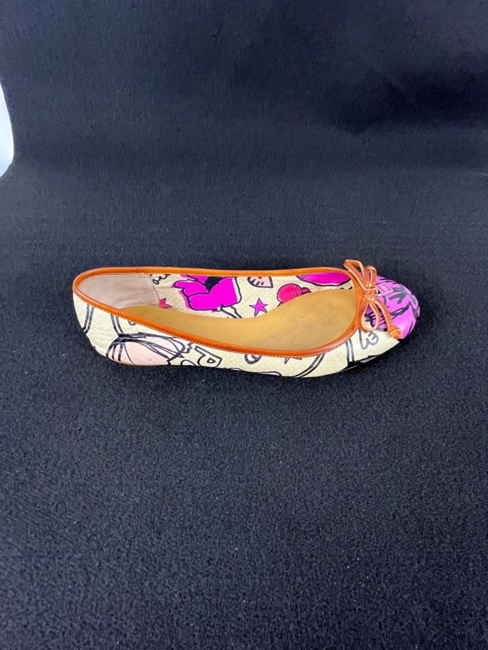 Coach Poppy Darling Graffiti Print Ballet Flats Pink Cream Leather Trim Size 7 - Picture 6 of 15